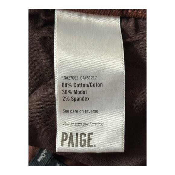 PAIGE Cindy Mid Rise Slim Straight Micro Corduroy Pants brown size 32 - Picture 5 of 6